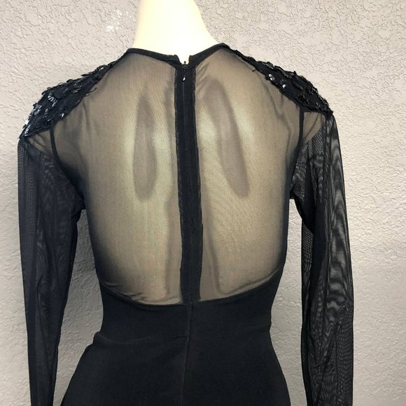 Vintage 90s Illusion Lace Wrap Lycra Cocktail Dress, 90s Sequin Net Bodycon Gown - Picture 6 of 6